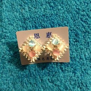 Multi Colored Crystal Earrings Gold Tone